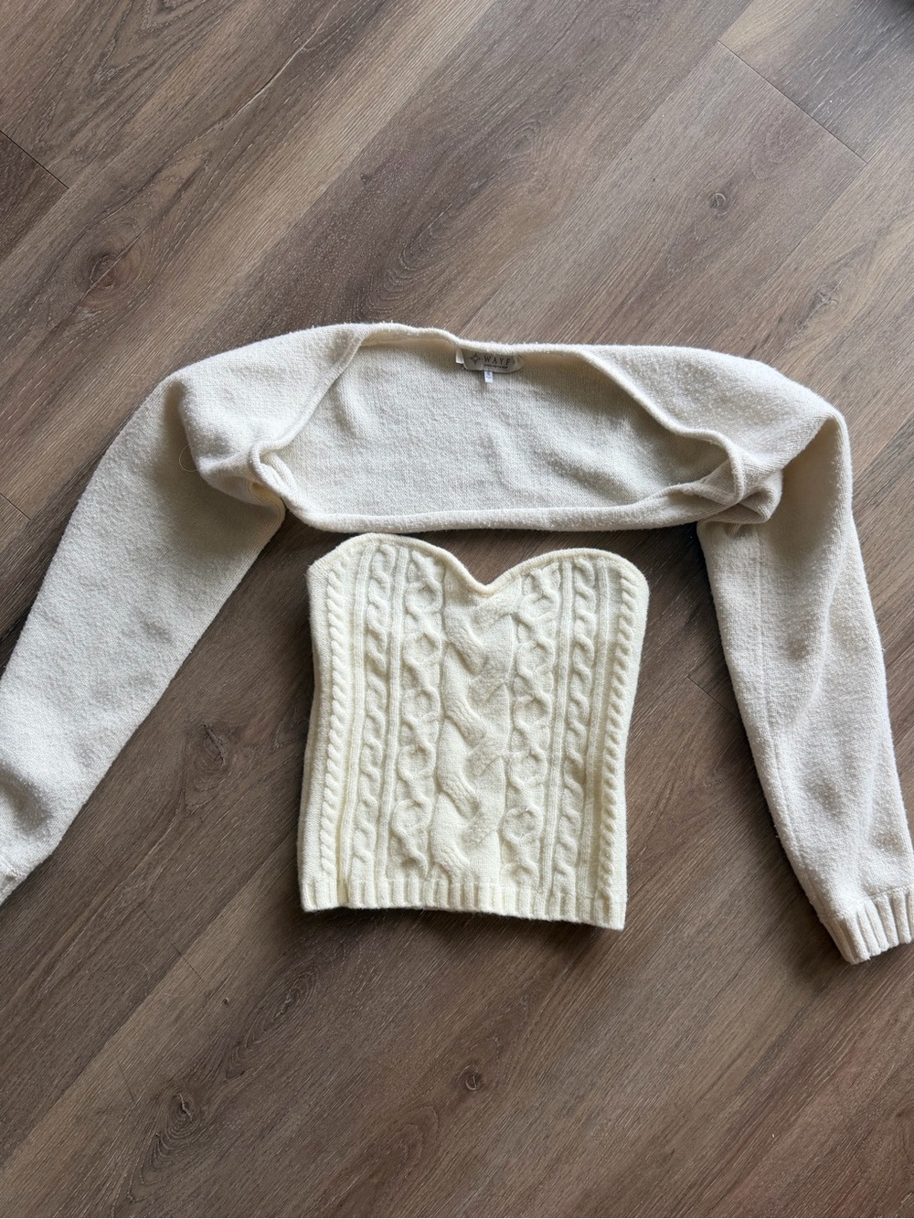 Sweater set strapless with shrug cable knit tube top